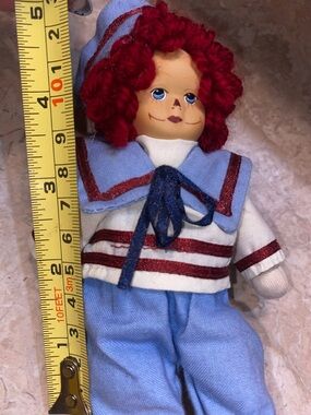 Red-Haired Rag Doll in Light Blue Sailor Outfit - Kids Toy